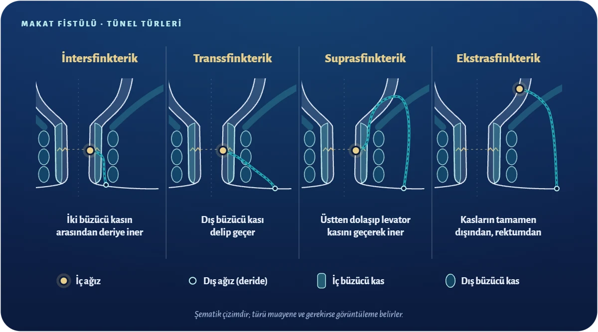 Makat fistülü türleri intersfinkterik transsfinkterik